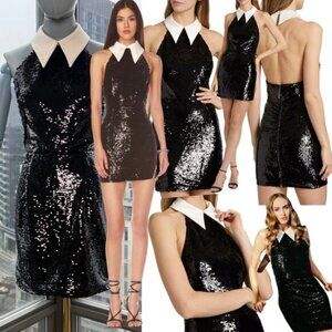 🆕 BRONX & BANCO 🧿 NWOT Wednesday Black Sequin Halterneck Mini Dress Sz XS US 2